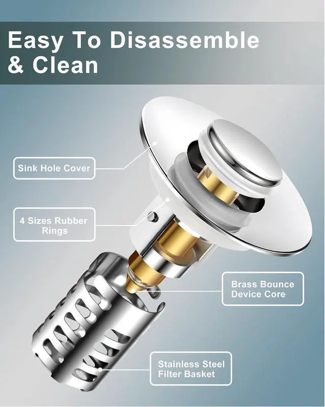 Alt view image 6 of 7 - Bathroom Sink Drain Strainer,Universal Fit 99% Bathroom Sink Stopper, Anti-Clog Stainless Steel Drain Filter Basket, Removable Sink Drain for Bathroom Sink Stopper for (1.18'' to 2.17'' inch) Drain