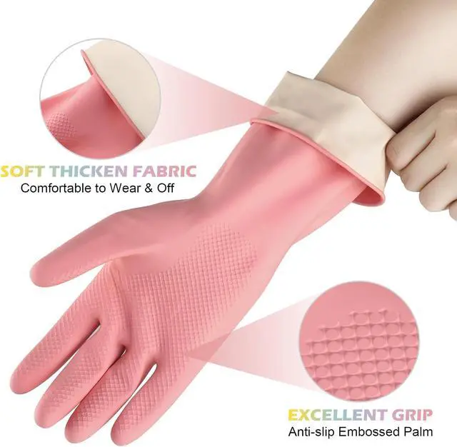 Alt view image 5 of 6 - 4 Pairs Rubber Kitchen Dishwashing Gloves - Colorful Reusable Household Cleaning Gloves Outdoor Chores for Women & Men (Medium)