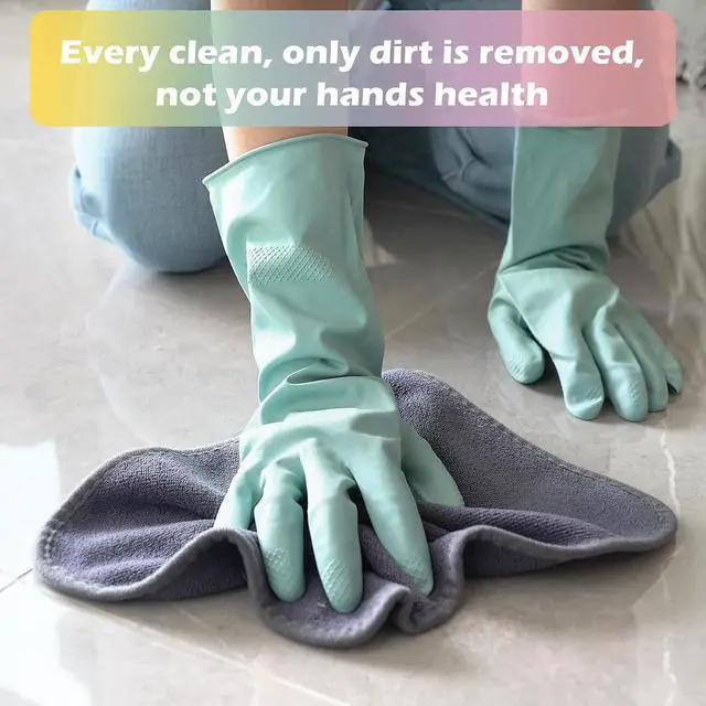 Alt view image 6 of 6 - 4 Pairs Rubber Kitchen Dishwashing Gloves - Colorful Reusable Household Cleaning Gloves Outdoor Chores for Women & Men (Medium)