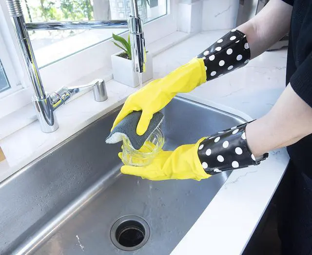 Alt view image 3 of 7 - Glam Gloves Diswasher's Thick Latex Gloves for Kitchen & Home, Long Sleeves, One Size Fits All, 1 Pair, Yellow