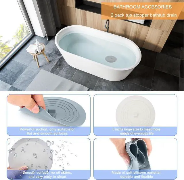 Alt view image 5 of 7 - Bathtub Drain Stopper 3 Pack, V-TOP 5inch Tub Stopper Bathtub Drain Cover, Silicone Bath Tub Plug Essentials Flat Suction for Kitchen Bathroom Laundry Accessories
