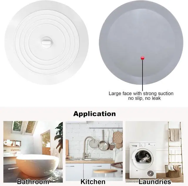 Alt view image 6 of 7 - Bathtub Drain Stopper 3 Pack, V-TOP 5inch Tub Stopper Bathtub Drain Cover, Silicone Bath Tub Plug Essentials Flat Suction for Kitchen Bathroom Laundry Accessories