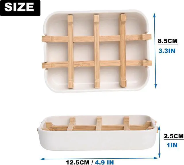 Alt view image 3 of 7 - Bamboo Wooden Soap Dishes for Shower, White