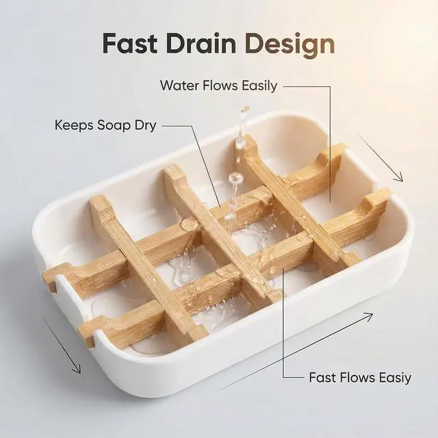 Alt view image 4 of 7 - Bamboo Wooden Soap Dishes for Shower, White