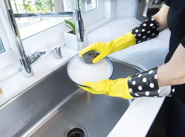 Alt view image 7 of 7 - Glam Gloves Diswasher's Thick Latex Gloves for Kitchen & Home, Long Sleeves, One Size Fits All, 1 Pair, Yellow