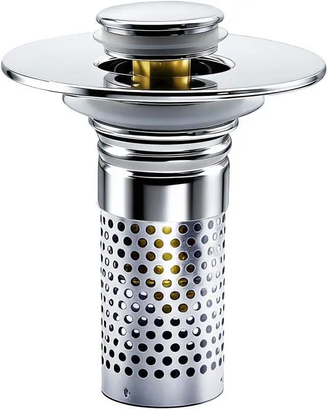 Main image of Bathroom Sink Drain Strainer, Pop-up Sink Drain Strainer with Removable Stainless Basket Hair Catcher, Bathroom Sink Stopper,1 Pack