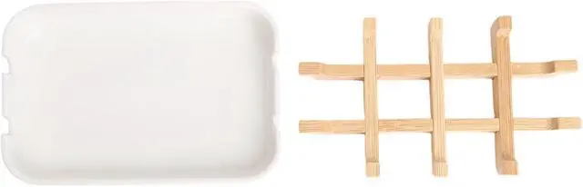 Alt view image 7 of 7 - Bamboo Wooden Soap Dishes for Shower, White