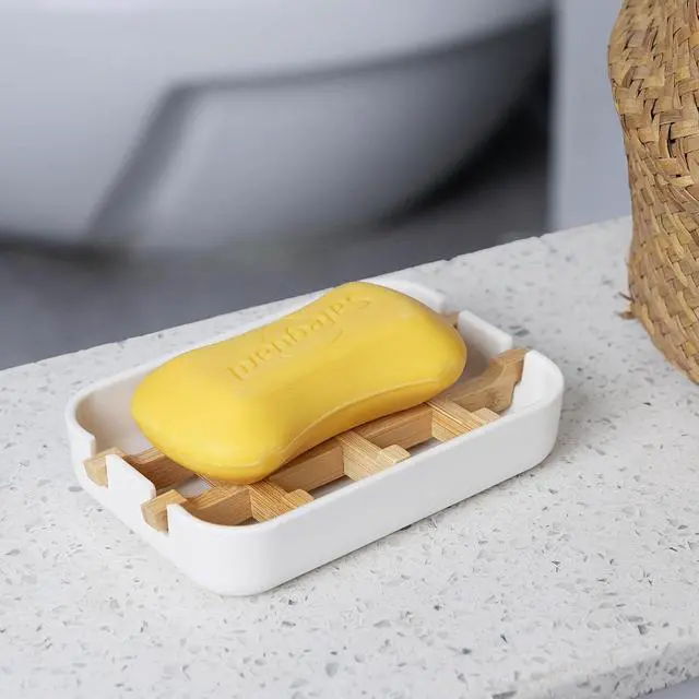 Alt view image 6 of 7 - Bamboo Wooden Soap Dishes for Shower, White