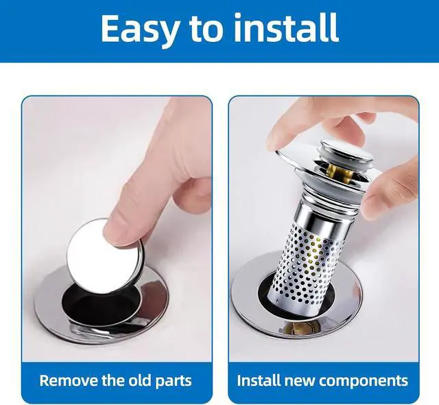 Alt view image 5 of 5 - Bathroom Sink Drain Strainer, Pop-up Sink Drain Strainer with Removable Stainless Basket Hair Catcher, Bathroom Sink Stopper,1 Pack