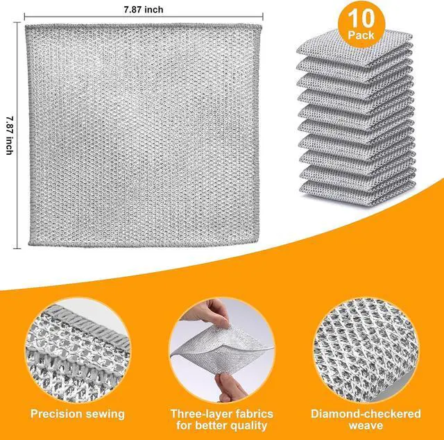 Alt view image 3 of 7 - Inkhut Non Scratch Wire Dishcloth, Multipurpose Wire Dishwashing Rag for Wet and Dry, Multifunctional Dish Rags for Washing Dishes, Reusable Steel Wool Scrubber for Kitchen Cleaning