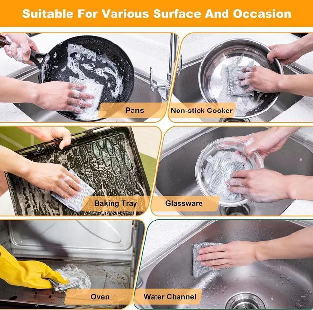 Alt view image 4 of 7 - Inkhut Non Scratch Wire Dishcloth, Multipurpose Wire Dishwashing Rag for Wet and Dry, Multifunctional Dish Rags for Washing Dishes, Reusable Steel Wool Scrubber for Kitchen Cleaning