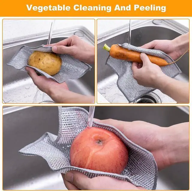 Alt view image 7 of 7 - Inkhut Non Scratch Wire Dishcloth, Multipurpose Wire Dishwashing Rag for Wet and Dry, Multifunctional Dish Rags for Washing Dishes, Reusable Steel Wool Scrubber for Kitchen Cleaning