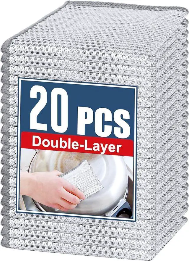 Main image of Double Layer Steel Wire Dishcloth, 20 Pcs Double-Layer Steel Wire Cleaning Cloth,Powerful Cleaning Non-Scratch Wire Dishcloth Rag for Cookware, Sinks, Dishes, Stove Tops (7.87''x7.87'') New Upgrade