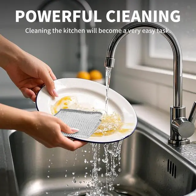 Alt view image 4 of 7 - Double Layer Steel Wire Dishcloth, 20 Pcs Double-Layer Steel Wire Cleaning Cloth,Powerful Cleaning Non-Scratch Wire Dishcloth Rag for Cookware, Sinks, Dishes, Stove Tops (7.87''x7.87'') New Upgrade