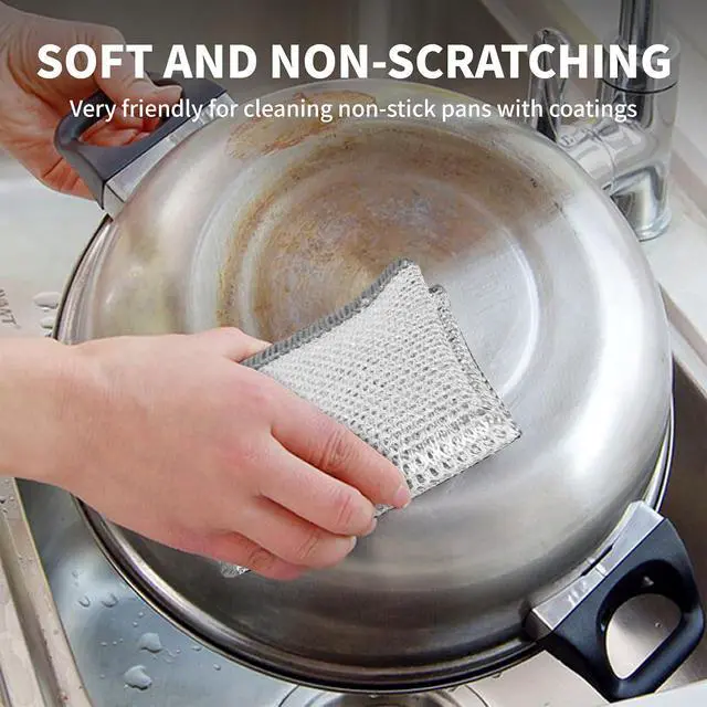 Alt view image 5 of 7 - Double Layer Steel Wire Dishcloth, 20 Pcs Double-Layer Steel Wire Cleaning Cloth,Powerful Cleaning Non-Scratch Wire Dishcloth Rag for Cookware, Sinks, Dishes, Stove Tops (7.87''x7.87'') New Upgrade