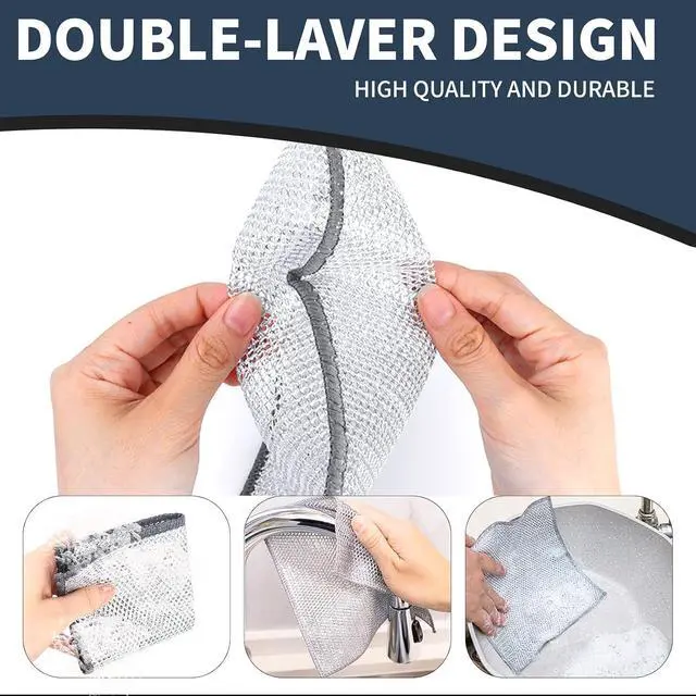 Alt view image 3 of 7 - Double Layer Steel Wire Dishcloth, 20 Pcs Double-Layer Steel Wire Cleaning Cloth,Powerful Cleaning Non-Scratch Wire Dishcloth Rag for Cookware, Sinks, Dishes, Stove Tops (7.87''x7.87'') New Upgrade