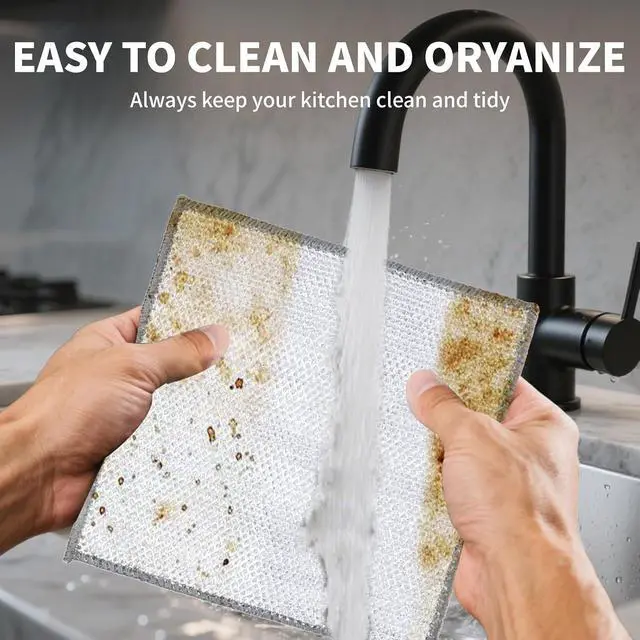 Alt view image 6 of 7 - Double Layer Steel Wire Dishcloth, 20 Pcs Double-Layer Steel Wire Cleaning Cloth,Powerful Cleaning Non-Scratch Wire Dishcloth Rag for Cookware, Sinks, Dishes, Stove Tops (7.87''x7.87'') New Upgrade