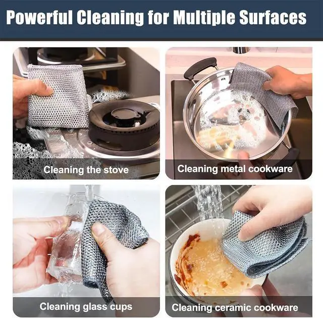 Alt view image 7 of 7 - Double Layer Steel Wire Dishcloth, 20 Pcs Double-Layer Steel Wire Cleaning Cloth,Powerful Cleaning Non-Scratch Wire Dishcloth Rag for Cookware, Sinks, Dishes, Stove Tops (7.87''x7.87'') New Upgrade