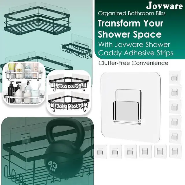 Alt view image 2 of 7 - Shower Caddy Adhesive Replacement Sticker, Shower Adhesive Strip Adhesive Hook Bathroom Storage Shelf Organizer Sticker (Transparent - 12 Packs - 1 Flat Hook)