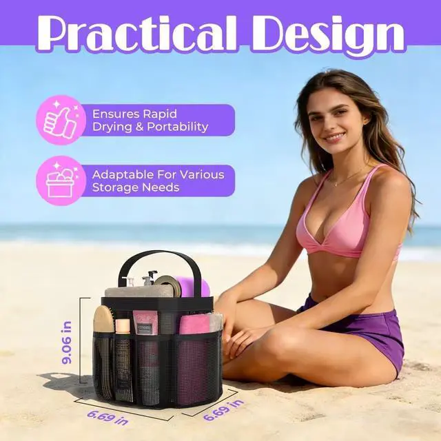 Alt view image 2 of 7 - Mesh Shower Caddy Portable with 8 Upgraded Deeper Pockets,Hanging Caddy Dorm Basket, Quick Dry Shower Bag