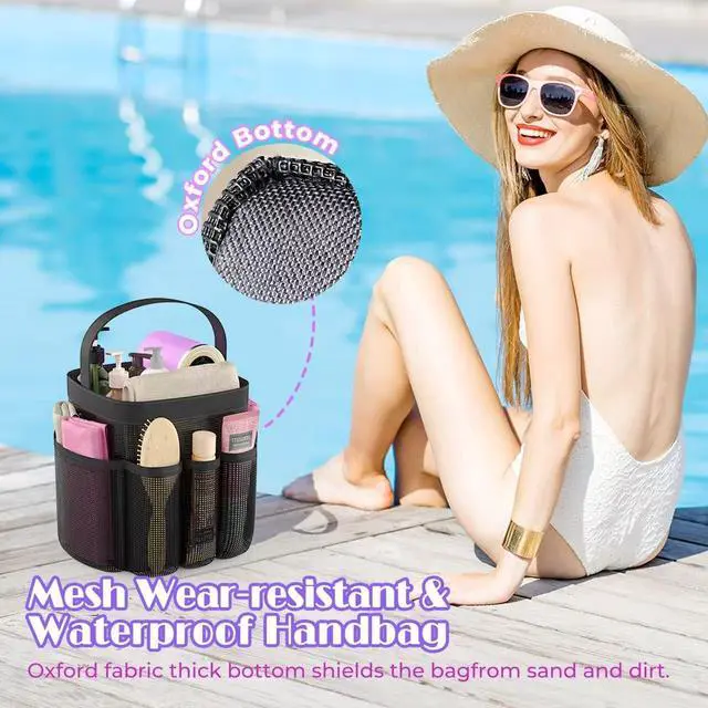 Alt view image 4 of 7 - Mesh Shower Caddy Portable with 8 Upgraded Deeper Pockets,Hanging Caddy Dorm Basket, Quick Dry Shower Bag