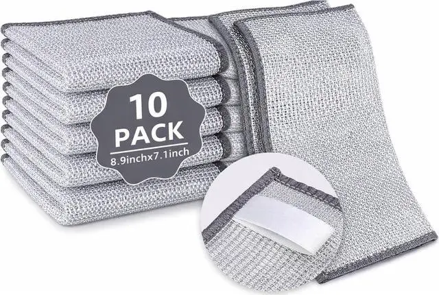 Main image of Silver Mesh Dish Cloths (3 Layer) Non Scratch, Odor Free, Quick Dry Wire Cleaning Pads for Sinks, Dishes, Stove Top | Multipurpose Reusable Metal Scrubbers | 10 Pack