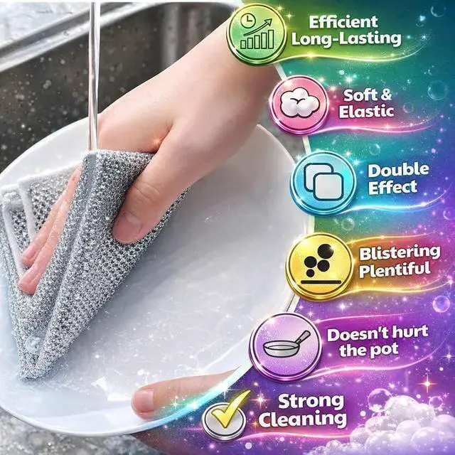Alt view image 2 of 7 - Silver Mesh Dish Cloths (3 Layer) Non Scratch, Odor Free, Quick Dry Wire Cleaning Pads for Sinks, Dishes, Stove Top | Multipurpose Reusable Metal Scrubbers | 10 Pack