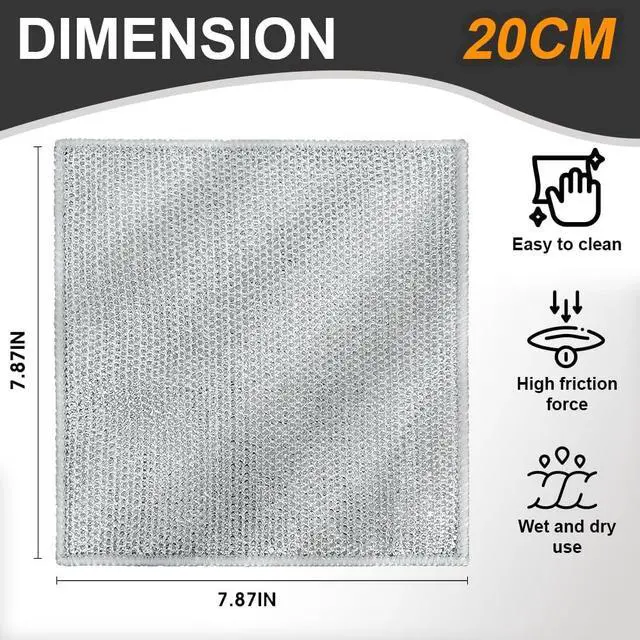 Alt view image 4 of 7 - Silver Mesh Dish Cloths (3 Layer) Non Scratch, Odor Free, Quick Dry Wire Cleaning Pads for Sinks, Dishes, Stove Top | Multipurpose Reusable Metal Scrubbers | 10 Pack