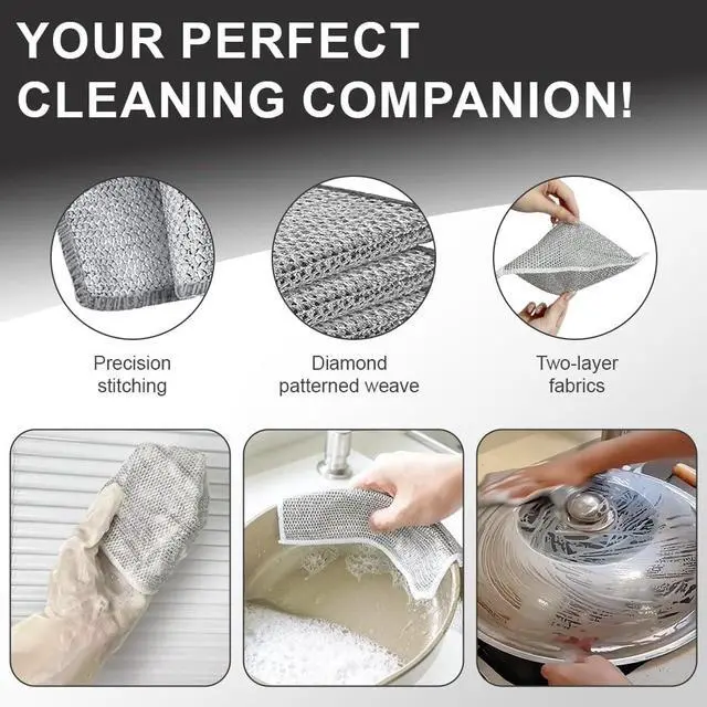 Alt view image 5 of 7 - Silver Mesh Dish Cloths (3 Layer) Non Scratch, Odor Free, Quick Dry Wire Cleaning Pads for Sinks, Dishes, Stove Top | Multipurpose Reusable Metal Scrubbers | 10 Pack