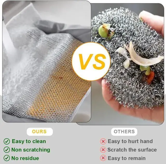 Alt view image 6 of 7 - Silver Mesh Dish Cloths (3 Layer) Non Scratch, Odor Free, Quick Dry Wire Cleaning Pads for Sinks, Dishes, Stove Top | Multipurpose Reusable Metal Scrubbers | 10 Pack