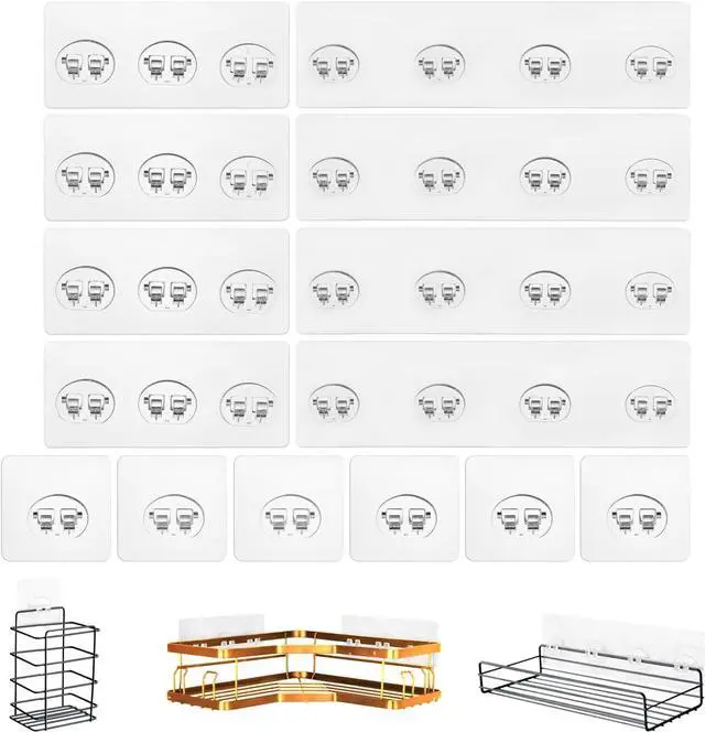 Main image of 14 Pack Shower Caddy Adhesive Replacement, Strong Shower Shelf Adhesive Hooks for Corner Shelf Basket, Bathroom Rack, Kitchen Rack and Soap Holder