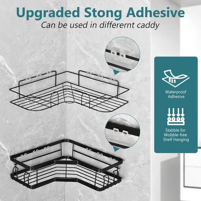 Alt view image 3 of 7 - 14 Pack Shower Caddy Adhesive Replacement, Strong Shower Shelf Adhesive Hooks for Corner Shelf Basket, Bathroom Rack, Kitchen Rack and Soap Holder