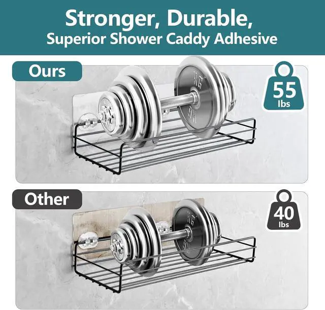 Alt view image 4 of 7 - 14 Pack Shower Caddy Adhesive Replacement, Strong Shower Shelf Adhesive Hooks for Corner Shelf Basket, Bathroom Rack, Kitchen Rack and Soap Holder