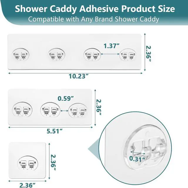 Alt view image 5 of 7 - 14 Pack Shower Caddy Adhesive Replacement, Strong Shower Shelf Adhesive Hooks for Corner Shelf Basket, Bathroom Rack, Kitchen Rack and Soap Holder