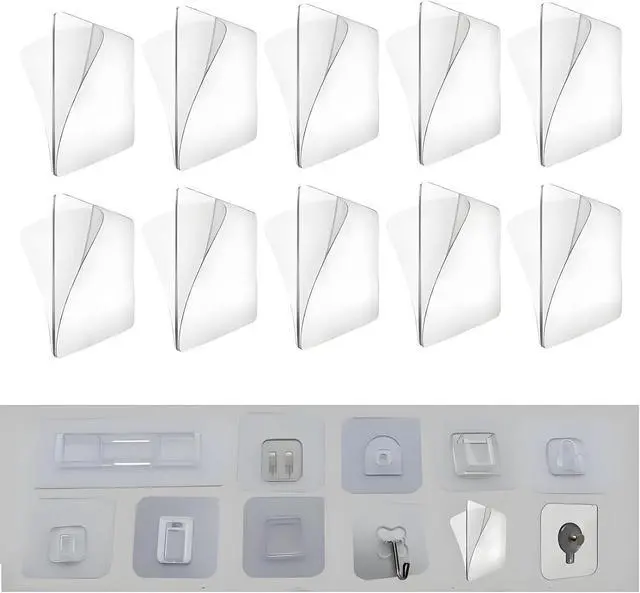 Main image of 10Pcs Transparent Wall Mounted Replacement Sticky Pads for Kitchen Bathroom Shower Caddy Organizer Rack Holder Nail Free Adhesive Hooks Bathroom Accessories (Double-Sided Sticker)