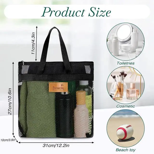 Alt view image 2 of 7 - KALIONE Mesh Shower Caddy Bag, Portable Gym Shower Bag, Quick Dry Hanging Toiletry and Bath Organizer with Zipper for College Dorm, Gym, Yoga, Swimming Pool, Travel(Black)
