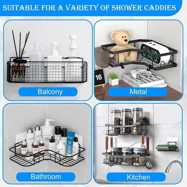 Alt view image 7 of 7 - Shower Caddy Adhesive Replacement, Adhesive for Shower Caddy, Strong Shower Adhesive Strips Waterproof Transparent, No Drill Needed Holds 45 lbs for Bathroom Storage Shelves,Kitchen Racks-3PCS