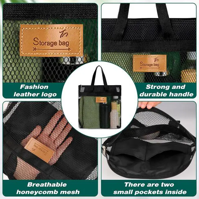 Alt view image 4 of 7 - KALIONE Mesh Shower Caddy Bag, Portable Gym Shower Bag, Quick Dry Hanging Toiletry and Bath Organizer with Zipper for College Dorm, Gym, Yoga, Swimming Pool, Travel(Black)