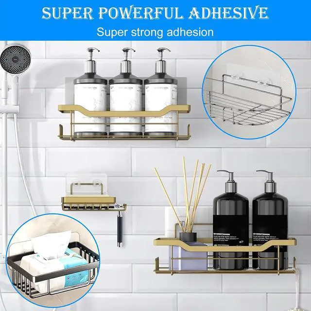 Alt view image 4 of 7 - Shower Caddy Adhesive Replacement, Adhesive for Shower Caddy, Strong Shower Adhesive Strips Waterproof Transparent, No Drill Needed Holds 45 lbs for Bathroom Storage Shelves,Kitchen Racks-3PCS