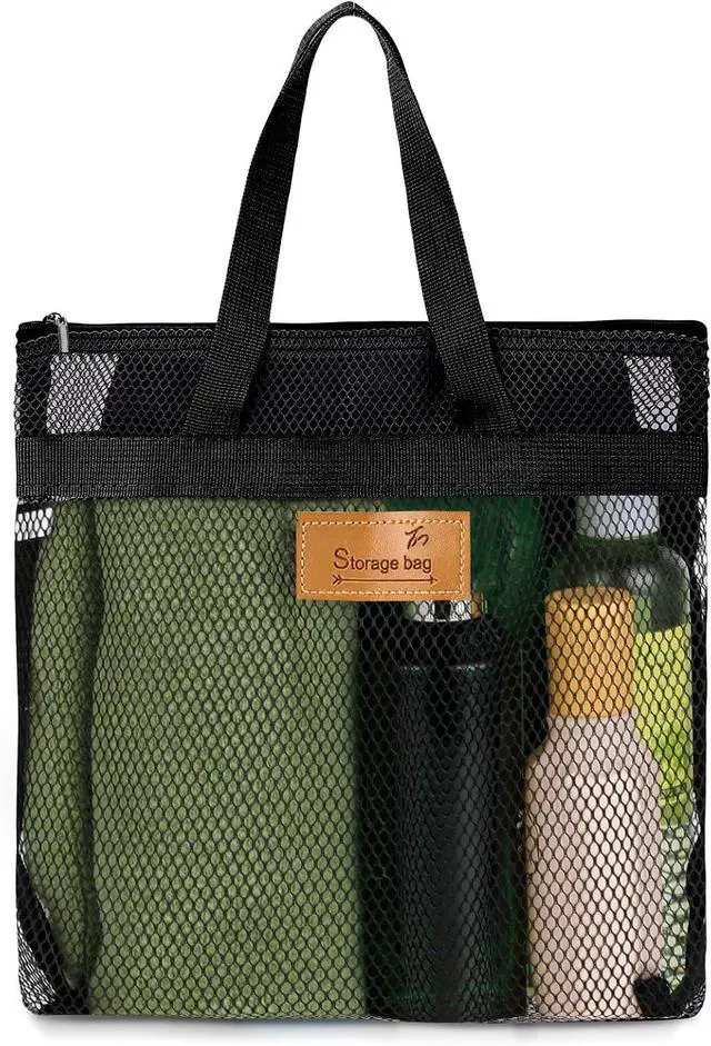 Main image of KALIONE Mesh Shower Caddy Bag, Portable Gym Shower Bag, Quick Dry Hanging Toiletry and Bath Organizer with Zipper for College Dorm, Gym, Yoga, Swimming Pool, Travel(Black)