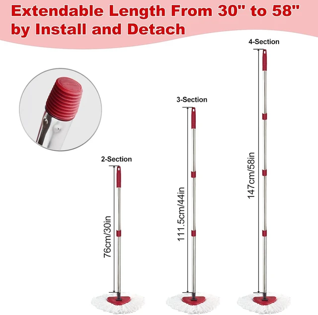 Alt view image 3 of 7 - Mop Handle for Ocedar, Mop Handle for O Cedar, Spin Mop Replacement Handle for O Cedar, 4 Section 30" to 58" Mops Handles for Cedar Spin Mops & H2pro Flat Mop