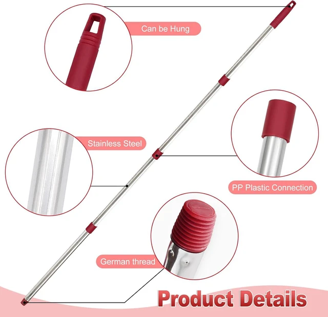 Alt view image 5 of 7 - Mop Handle for Ocedar, Mop Handle for O Cedar, Spin Mop Replacement Handle for O Cedar, 4 Section 30" to 58" Mops Handles for Cedar Spin Mops & H2pro Flat Mop