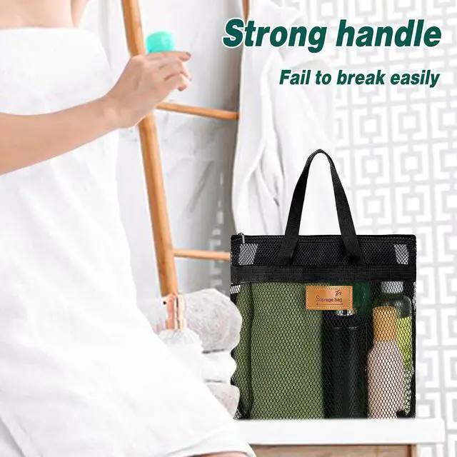 Alt view image 7 of 7 - KALIONE Mesh Shower Caddy Bag, Portable Gym Shower Bag, Quick Dry Hanging Toiletry and Bath Organizer with Zipper for College Dorm, Gym, Yoga, Swimming Pool, Travel(Black)
