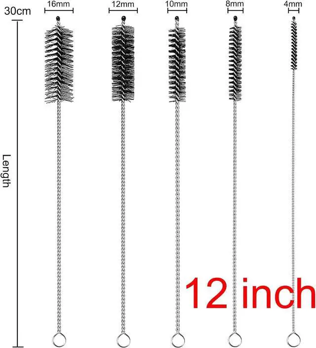 Alt view image 2 of 6 - Straw Cleaner Brush Extra Long 12 inch, 10 PCS Straw Cleaner Brush Bristles Diameter (4+8+10+12+16mm) for Cleaning Straws, Pipe, Sippy Cup and Bottle