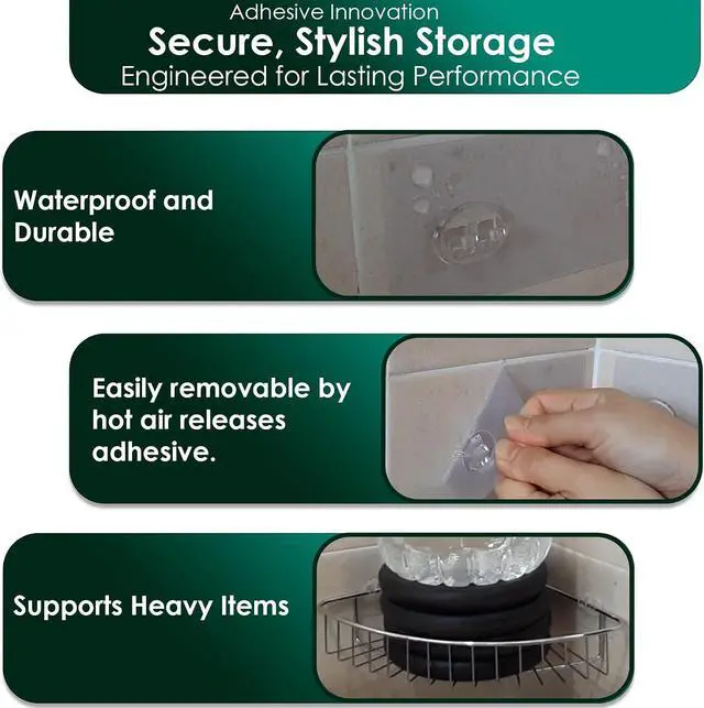 Alt view image 3 of 7 - Shower Caddy Adhesive Replacement Sticker, Shower Adhesive Strip Adhesive Hook Bathroom Storage Shelf Organizer Sticker (Transparent - 6 Packs - 2 Flat Hook)
