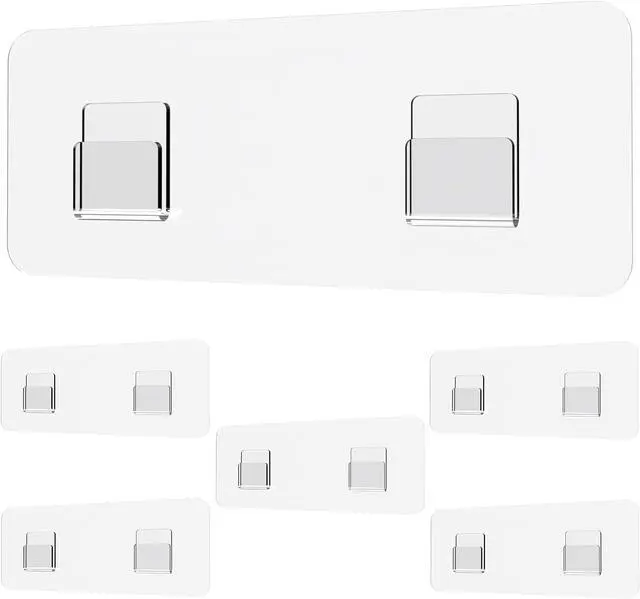 Main image of Shower Caddy Adhesive Replacement Sticker, Shower Adhesive Strip Adhesive Hook Bathroom Storage Shelf Organizer Sticker (Transparent - 6 Packs - 2 Flat Hook)