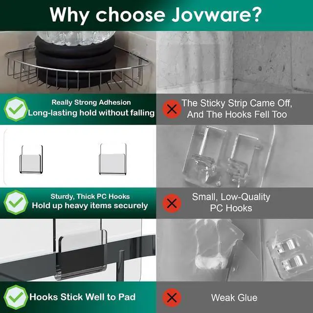 Alt view image 7 of 7 - Shower Caddy Adhesive Replacement Sticker, Shower Adhesive Strip Adhesive Hook Bathroom Storage Shelf Organizer Sticker (Transparent - 12 Packs - 1 Flat Hook)