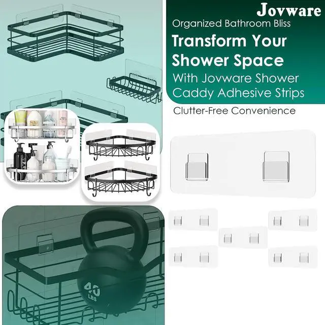 Alt view image 2 of 7 - Shower Caddy Adhesive Replacement Sticker, Shower Adhesive Strip Adhesive Hook Bathroom Storage Shelf Organizer Sticker (Transparent - 6 Packs - 2 Flat Hook)