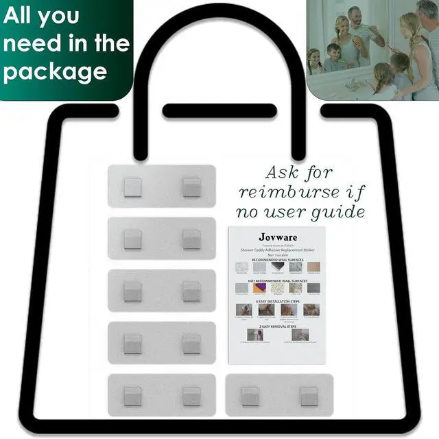 Alt view image 7 of 7 - Shower Caddy Adhesive Replacement Sticker, Shower Adhesive Strip Adhesive Hook Bathroom Storage Shelf Organizer Sticker (Transparent - 6 Packs - 2 Flat Hook)