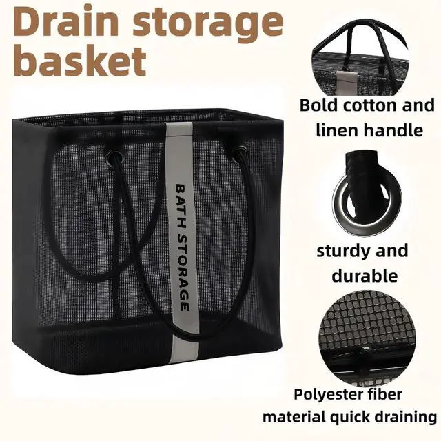 Alt view image 3 of 7 - Large Shower Caddy with Wide Mouth, Foldable Mesh Organizer for Bathroom, College Dorm, Gym & Camping - Heavy Duty Cotton Handle, Quick-Dry Storage for Toiletries